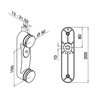 Q-railing EASY GLASS dvigubas stiklo laikiklis 200 mm MOD 0762 ner. plien. AISI304, šlifuotas pav.