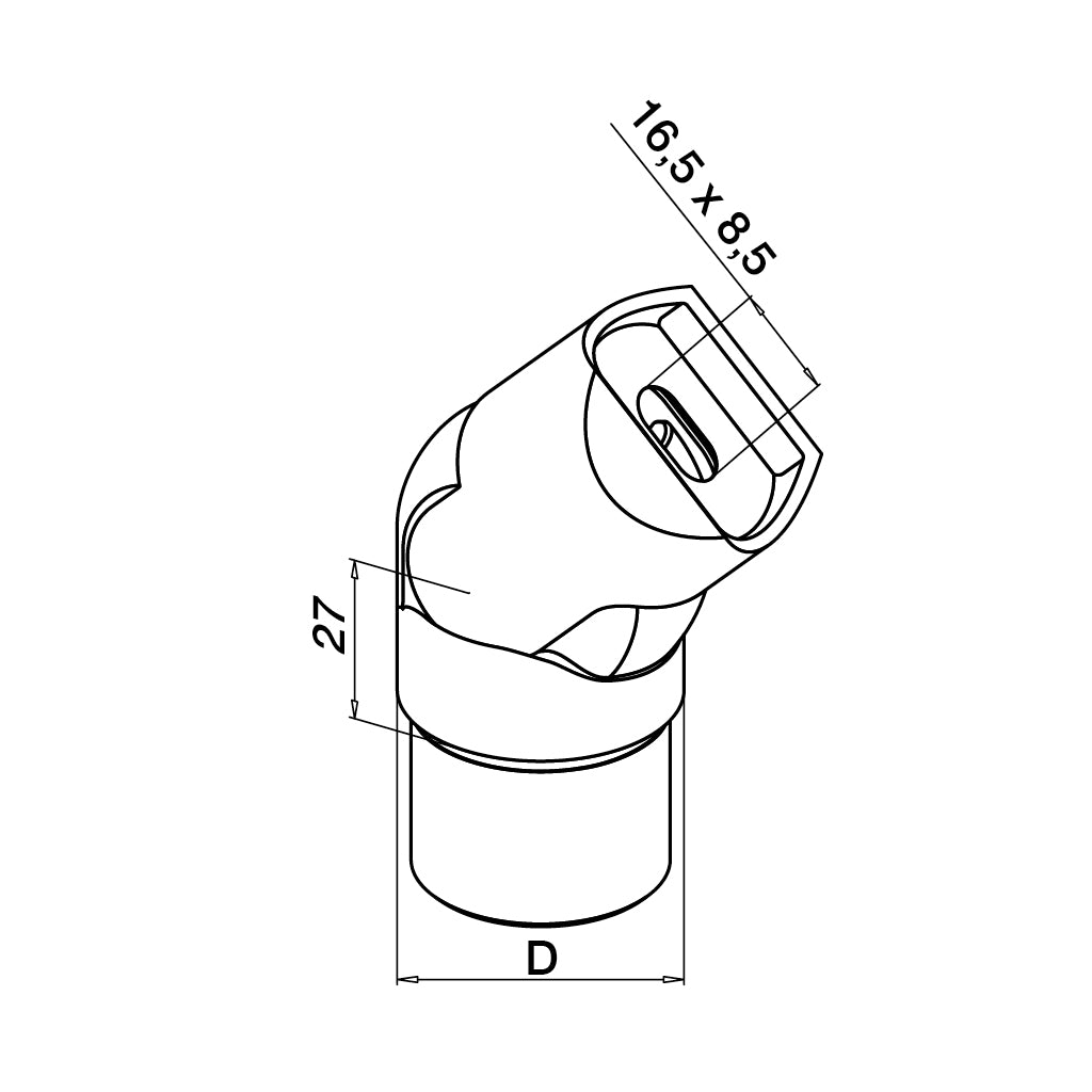 Q-railing vamzdžio adapteris reguliuojamas MOD 0776 vamzdžiui Ø42,4x2 mm, ner. plienas AISI 304, šlifuotas paviršius