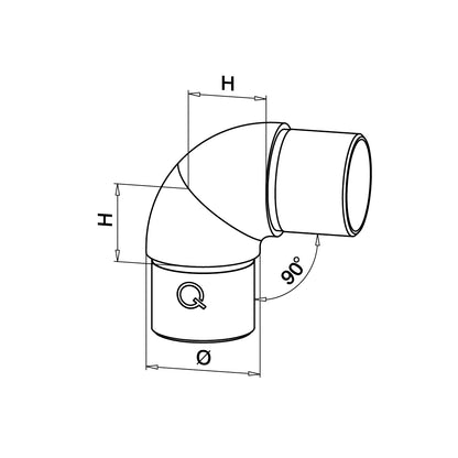 Q-railing reguliuojama alkūnė 0–90° MOD 0791 vamzdžiui: Ø48,3×2 mm, ner. plienas AISI 304, šlifuotas pav.