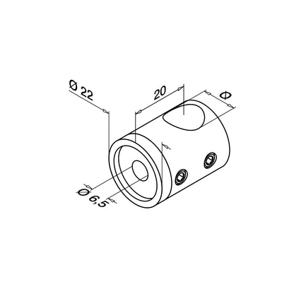 Q-railing laikiklis Ø12 mm su akla kiauryme (dešinys) MOD 0833 ner. plienas AISI 304, šlifuotas paviršius