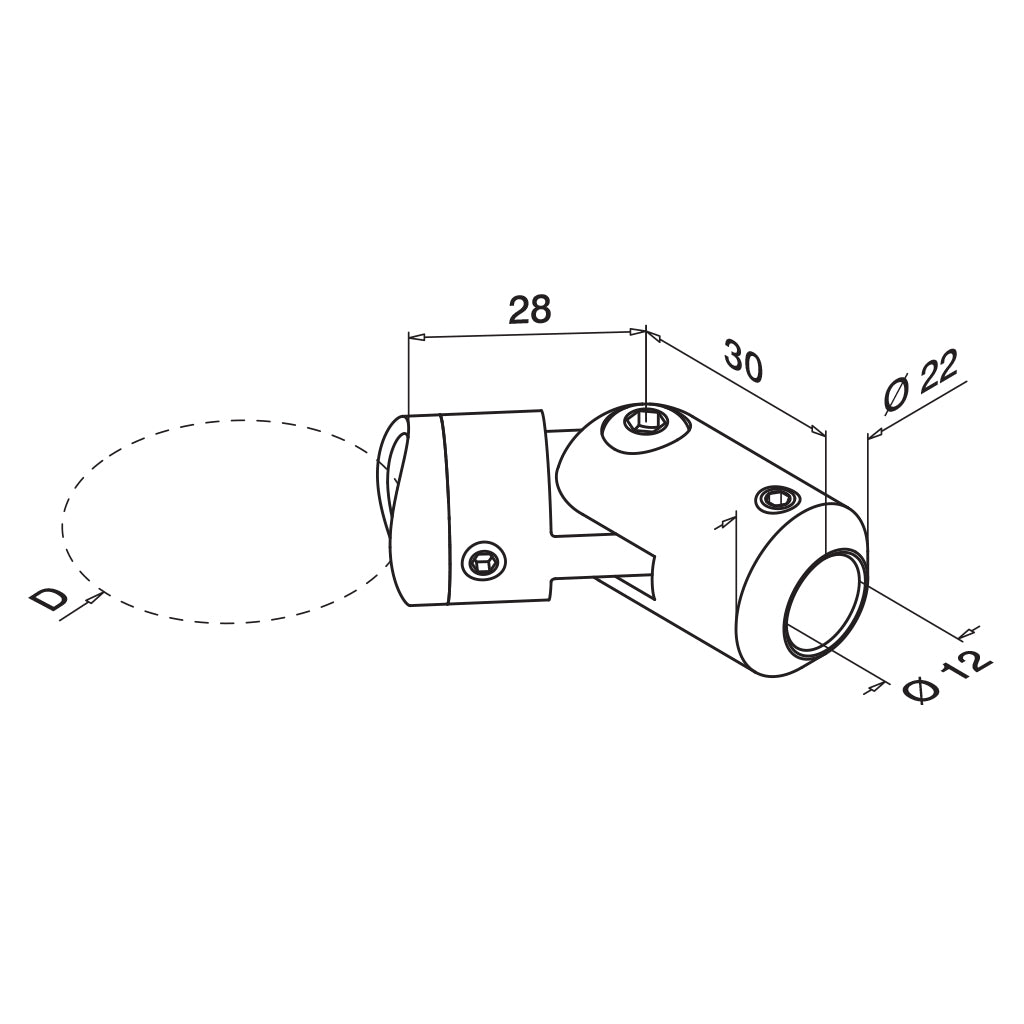 Q-railing Reguliuojama laikiklis (-90°.+90°) prie Ø42.4 vamzdžio MOD 0855