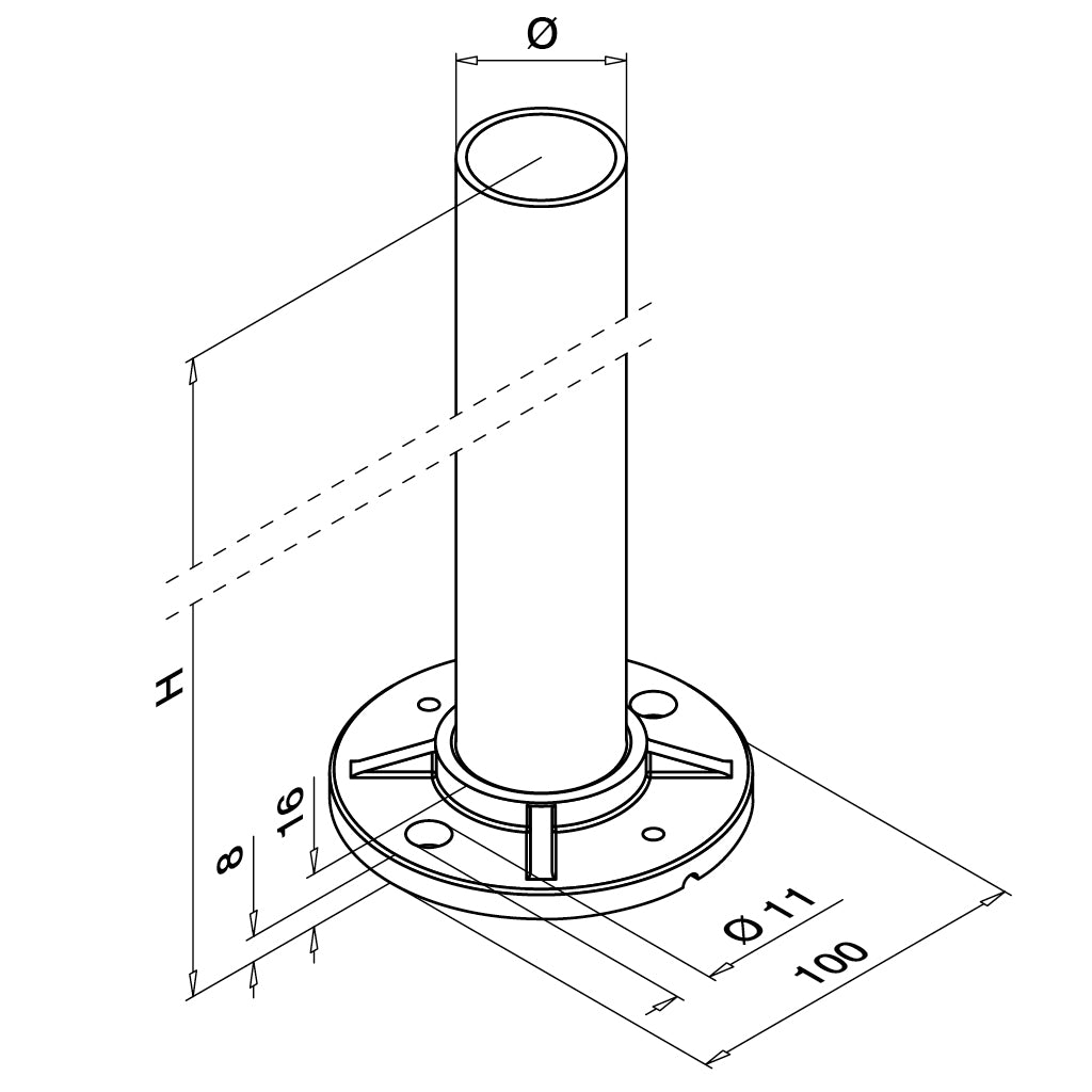 Q-railing turėklo stovas H=989 mm MOD 0921 vamzdis Ø42,4 mm, ner. plienas AISI 304, šlifuotas paviršius