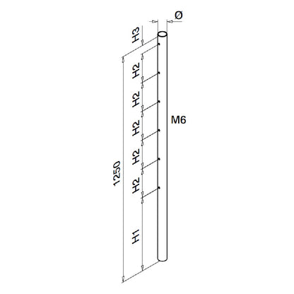 Q-railing Ø42,4x2 vamzdis 1250 mm M6 vienpusis MOD 0935 įstrižam strypui (laiptams), ner. plienas AISI 304, šlifuotas paviršius