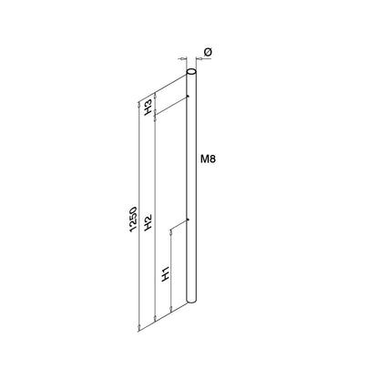 Q-railing Ø42,4x2 vamzdis 1250 mm M6 vienpusis MOD 0935 stiklo laikikliai iš vienos pusės, ner. plienas AISI 304, šlifuotas paviršius