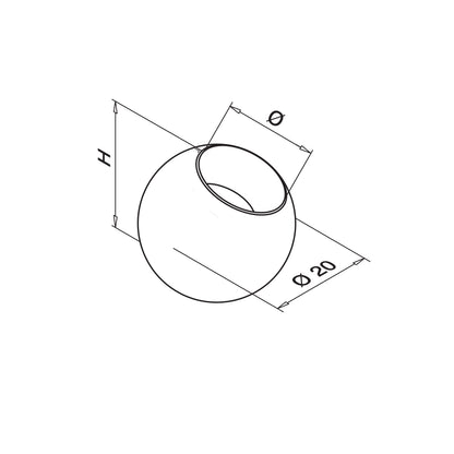 Q-railing užbaigimo rutulys Ø20 mm Ø12 mm strypui MOD 1221 ner. plienas AISI 304, šlifuotas pav.