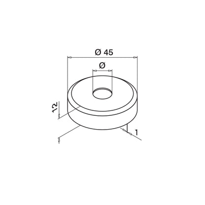 Q-railing dangtelis Ø45 mm strypui MOD 0514 Ø12 mm, ner. plienas AISI 304, šlifuotas pav.