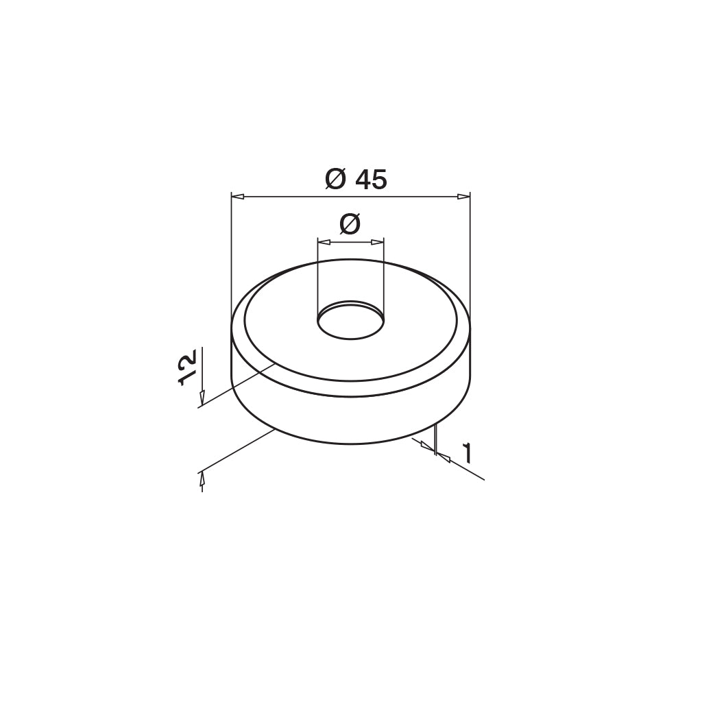 Q-railing dangtelis Ø45 mm strypui MOD 0514 Ø14 mm, ner. plienas AISI 304, šlifuotas pav.