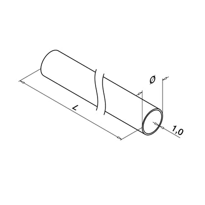 Q-railing vamzdis MOD 1900 Ø12x1 mm, ilgis: 5000 mm, ner. plienas AISI 304, šlifuotas pav.