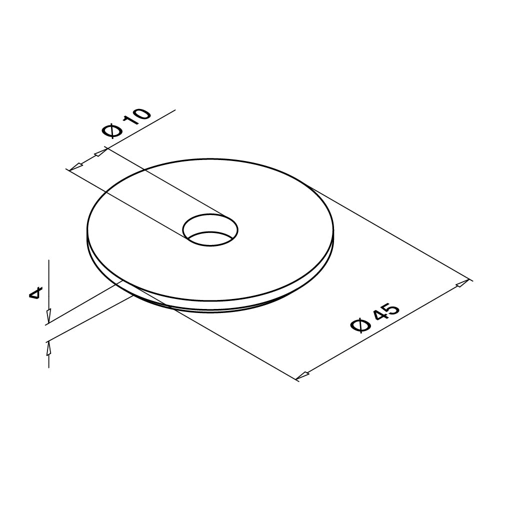 Q-railing plokštelė plokščia Ø45×4 mm strypui Ø10 mm MOD 1937