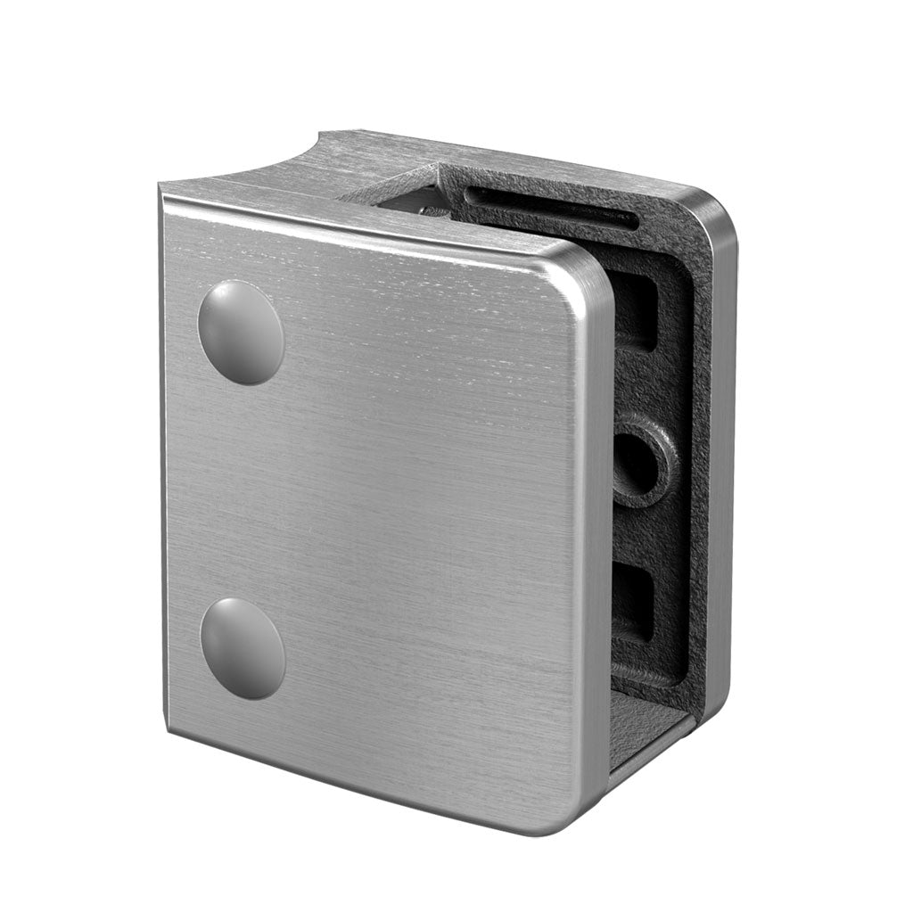 Q-railing ner. plieno stiklo laikiklis prie apvalaus pav. MOD 2300 vamzdis: Ø48.3 mm, ner. plien. AISI304, šlifuotas pav.