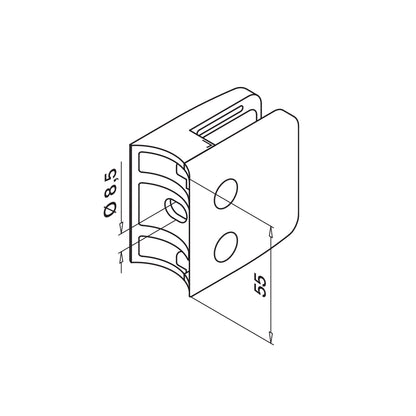 Q-railing Stiklo laikiklis prie apvalaus pav. MOD 2600 vamzdis: Ø48.3 mm, ner. plien. AISI304, šlifuotas pav.