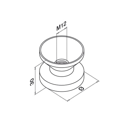 Q-railing vidinis įdėklas vamzdžiui su M12 sriegiu MOD 3501 vamzdžiui Ø42,4 × 2 mm, ner. plienas AISI 304 (pav. be apdirbimo)