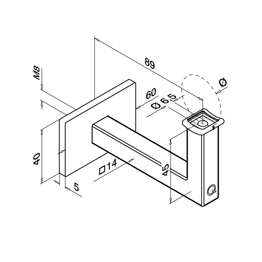 Q-railing turėklo laikiklis su M8 sriegiu vamzdžiui Ø42,4 mm MOD 4111
