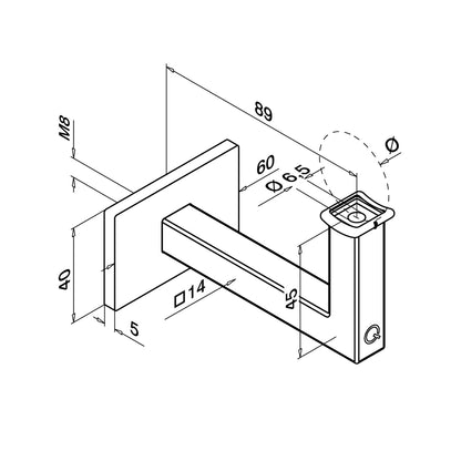 Q-railing turėklo laikiklis su M8 sriegiu vamzdžiui Ø42,4 mm MOD 4111