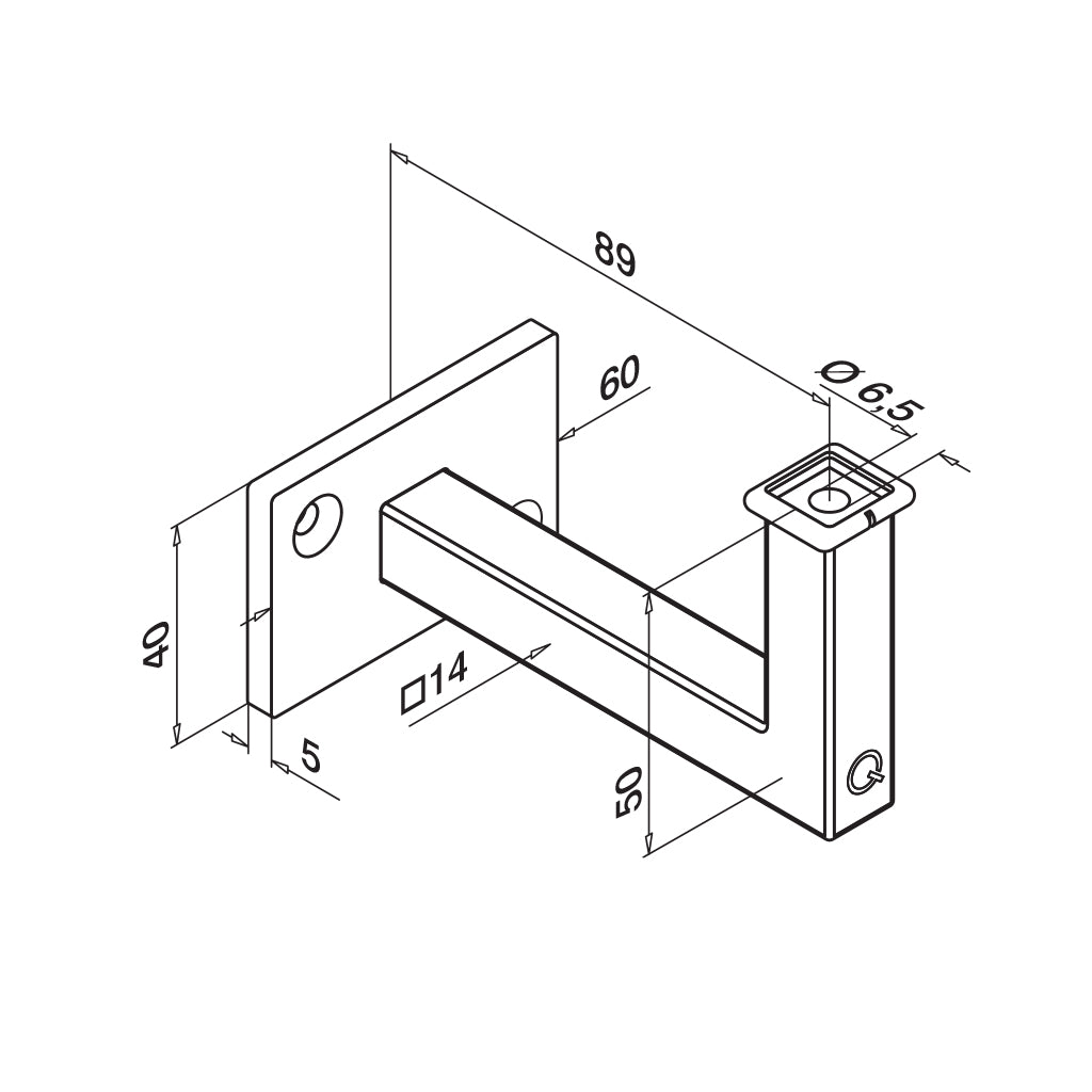 Q-railing porankio laikiklis stačiakampiui vamzdžiui MOD 4112 ner. plienas AISI 304, šlifuotas paviršius