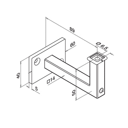 Q-railing porankio laikiklis stačiakampiui vamzdžiui MOD 4112 ner. plienas AISI 304, šlifuotas paviršius