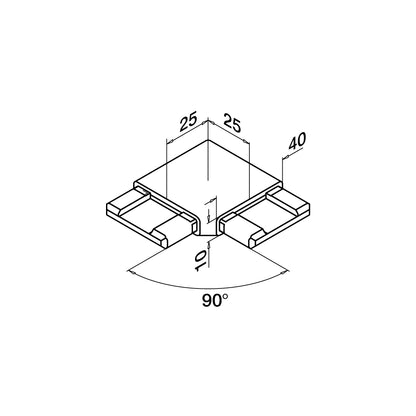 Q-railing kampas 90° 40x10 mm MOD 4301 ner. plien. AISI304, juoda RAL 9005