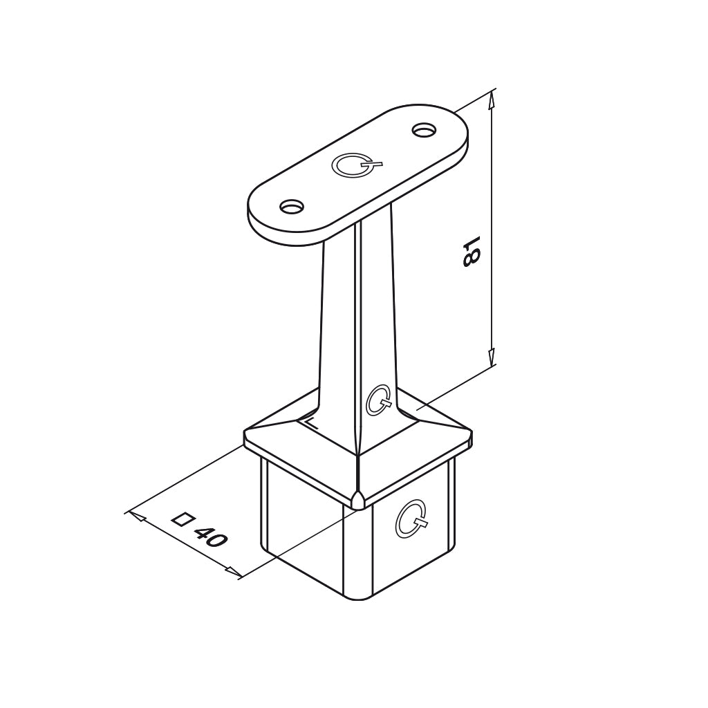 Q-railing turėklo laikiklis 40×40×2 mm MOD 4710 ner. plienas AISI 304, juoda RAL 9005