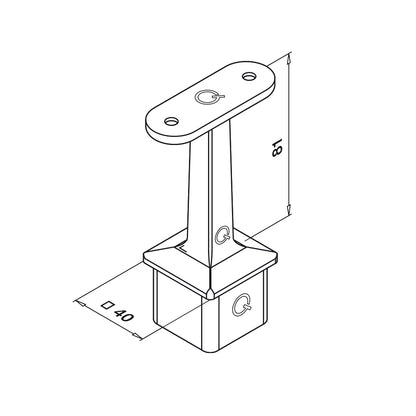 Q-railing turėklo laikiklis 40×40×2 mm MOD 4710 ner. plienas AISI 304, juoda RAL 9005