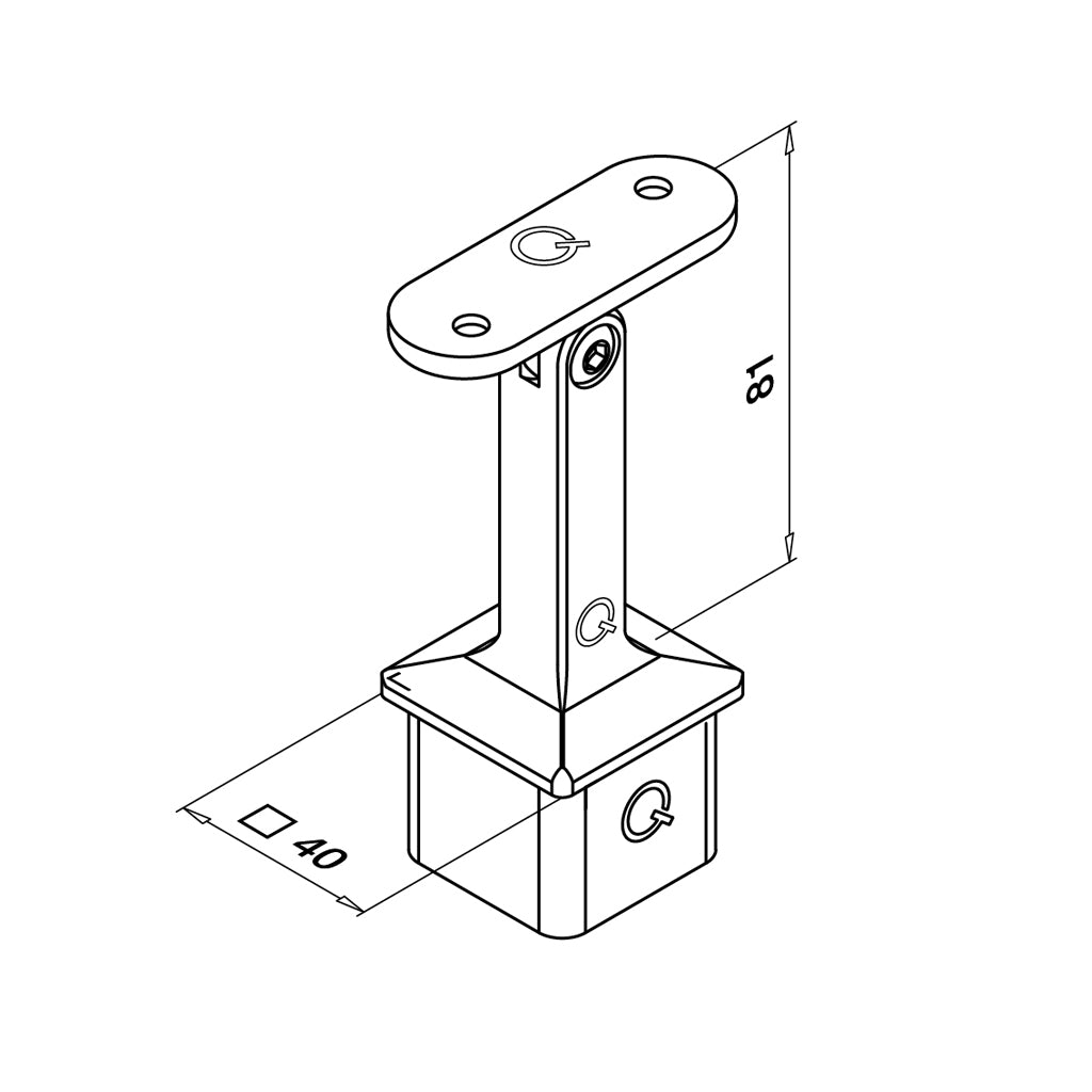 Q-railing turėklo laikiklis 40×40×2 mm MOD 4718 ner. plienas AISI 304, šlifuotas paviršius