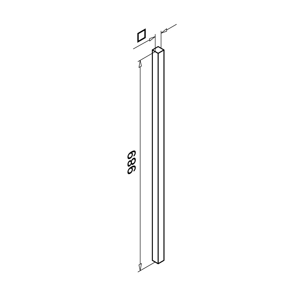 Q-railing turėklo stovo vamzdis 40×40×2 mm, aukštis 970 mm MOD 4546