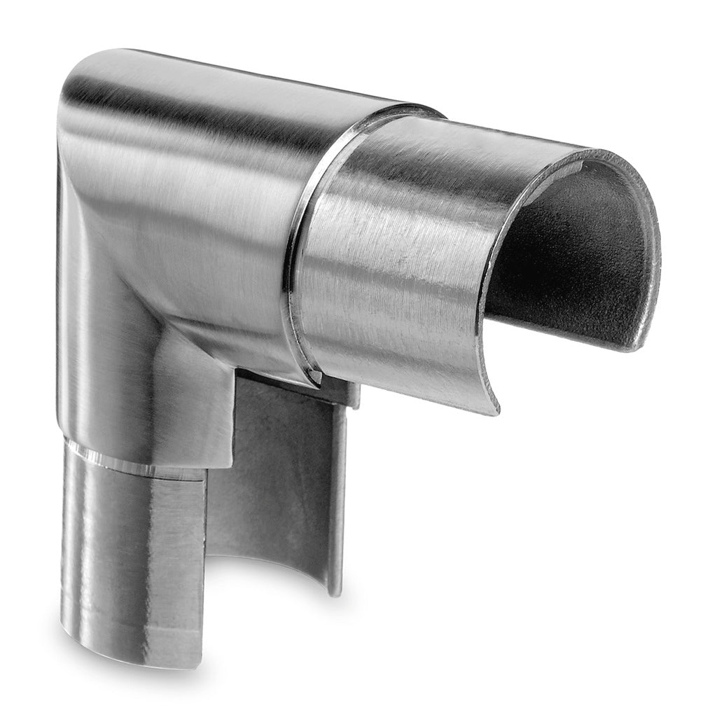 Q-railing porankio ant stiklo alkūnė 90°, vertikali, MOD 6303 vamzdis Ø42.4 mm, ner. plien. AISI304 šlifuotas pav.