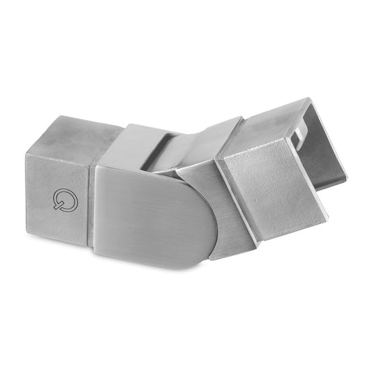 Q-railing Reguliuojama alkūnė, 25°-55° į viršų, porankiui montuojamam ant stiklo 40x40 MOD 6342 ner. plien. AISI304, šlifuotas pav.