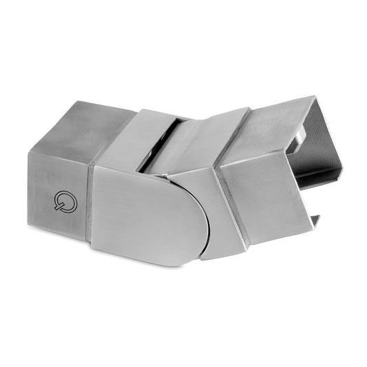 Q-railing Reguliuojama alkūnė, 25°-55° į viršų, porankiui montuojamam ant stiklo 60x40 MOD 6342 ner. plien. AISI304, šlifuotas pav.