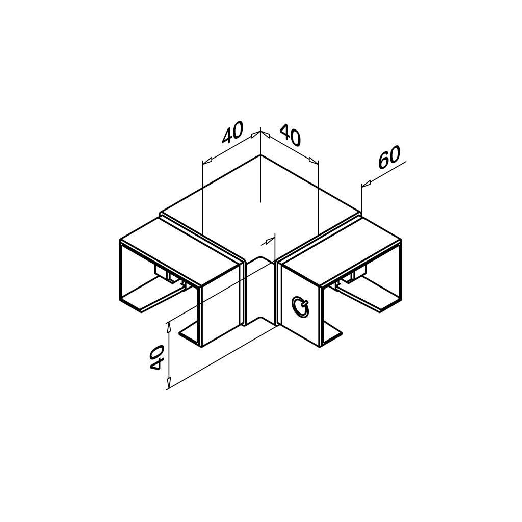 Q-railing porankio ant stiklo 60x40 90° alkūnė MOD 6343 ner. plien. AISI304, šlifuotas pav.