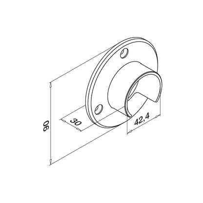 Q-railing Porankio ant stiklo laikiklis prie sienos (flange) MOD 6505 porankiui ant stiklo: Ø42.4 mm , ner. plien. AISI304, šlifuotas pav.