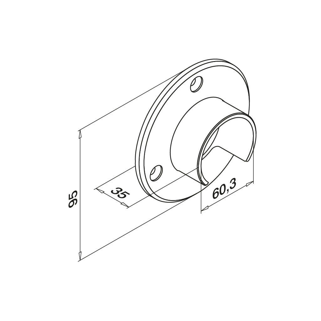 Q-railing Porankio ant stiklo laikiklis prie sienos (flange) MOD 6505 porankiui ant stiklo Ø60.3 mm, ner. plien. AISI304, šlifuotas pav.
