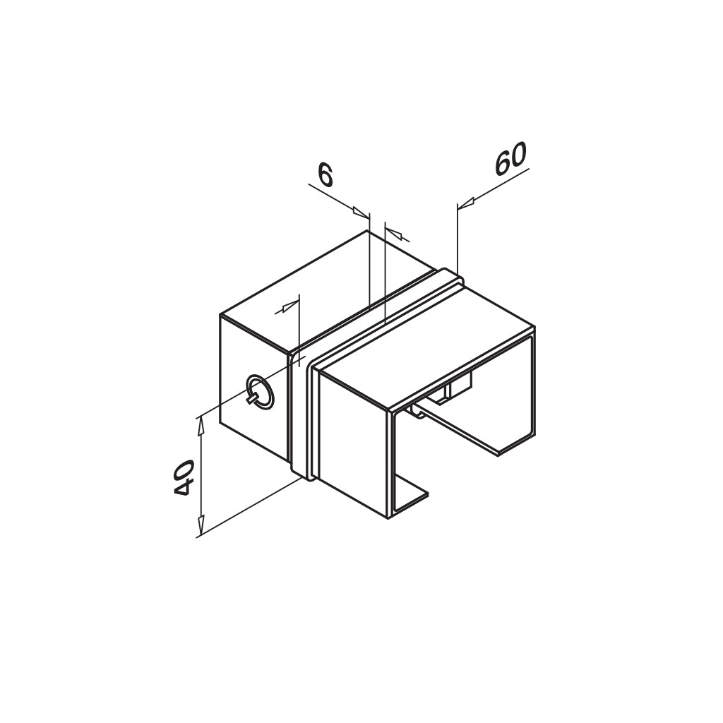 Q-railing Porankio ant stiklo 60x40 sujungimas MOD6794 ner. plien. AISI304, šlifuotas pav.