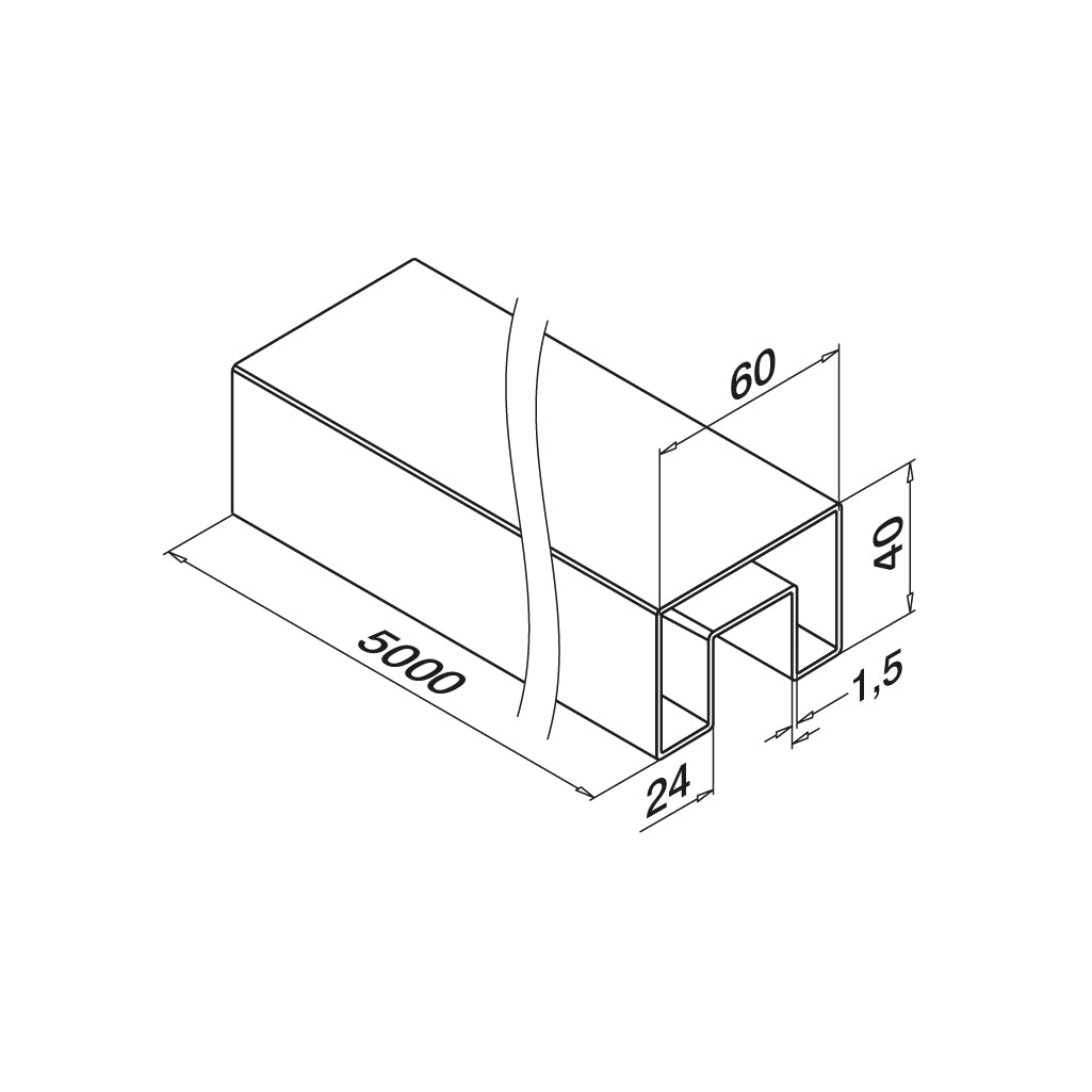 Q-railing EASY GLASS ner. plieno porankis ant stiklo 60x40 MOD 6924 ilgis: 5000 mm, ner. plien. AISI304, šlifuotas pav.