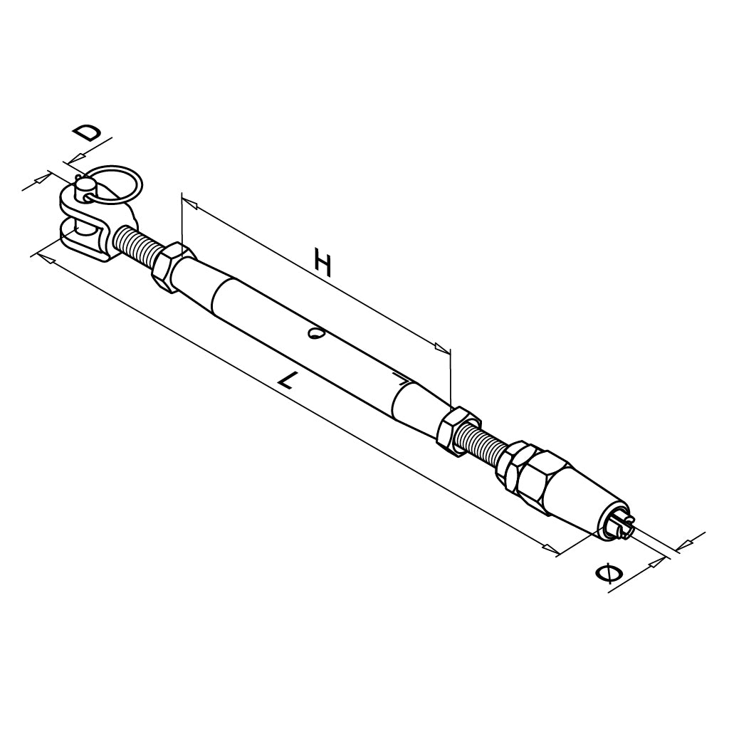 Q-railing troso įtempėjas MOD 7250 Ø6 mm trosas, ner. plien. AISI304, šlifuotas pav.