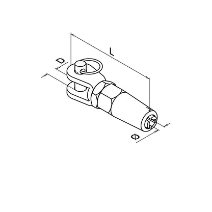 Q-railing troso terminas (terminal with jaw for cable) MOD 7300 Ø6 mm trosas, ner. plien. AISI304, šlifuotas pav.