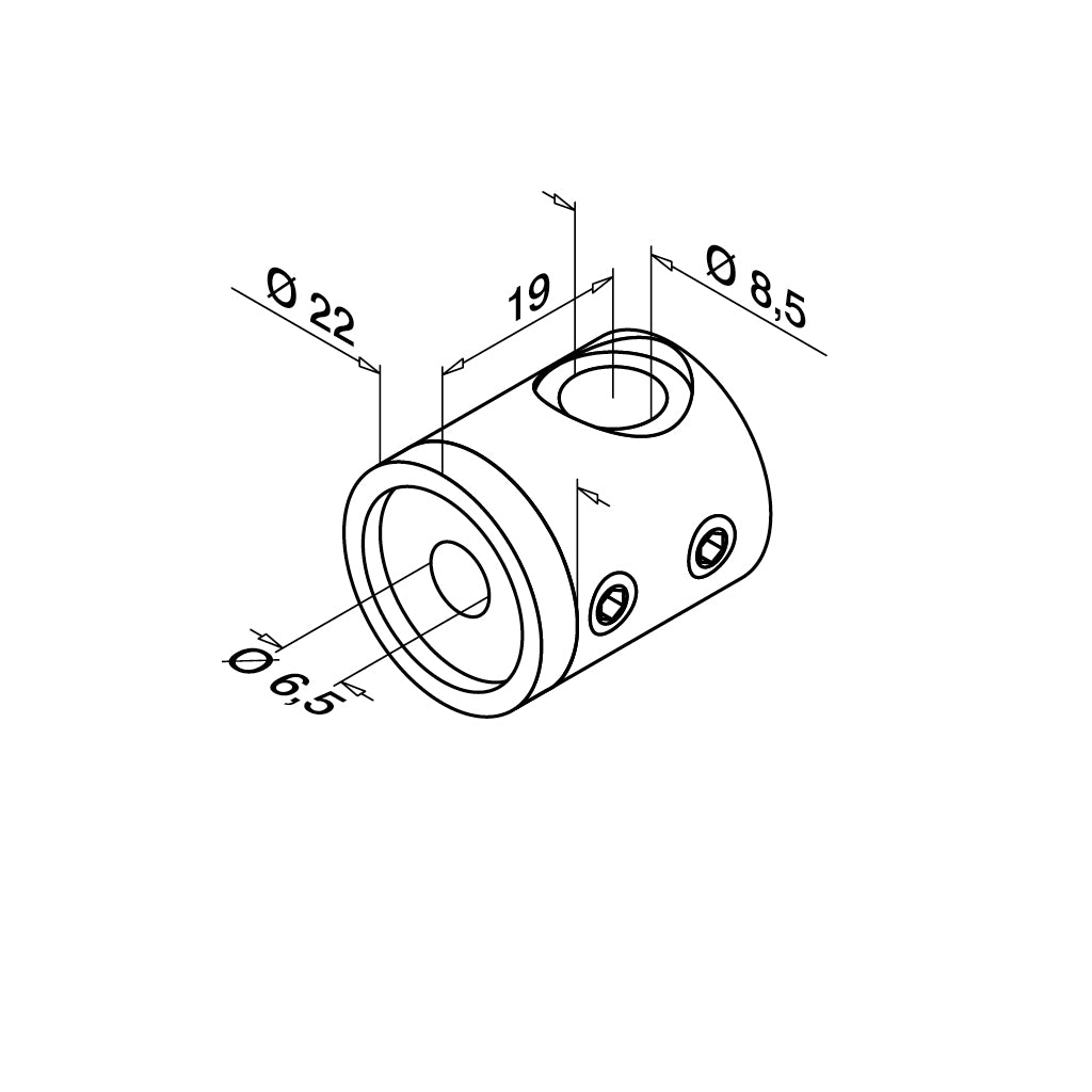 Q-railing Ø3.2 mm troso laikiklis MOD 7450 tiesiam vamzdžiui, kairė pusė, ner. plien. AISI304, šlifuotas pav.