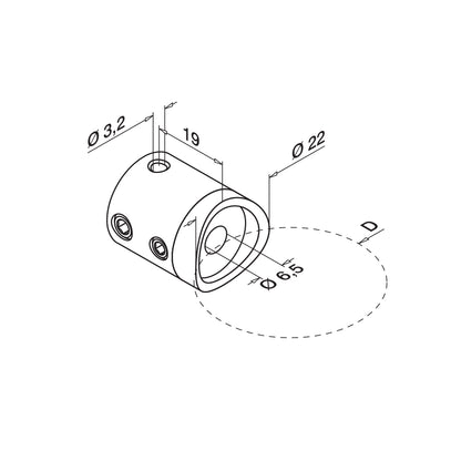 Q-railing Ø3.2 mm troso laikiklis prie Ø42.4 mm vamzdžio vidurinis MOD 7450 ner. plienas AISI 304, šlifuotas paviršius