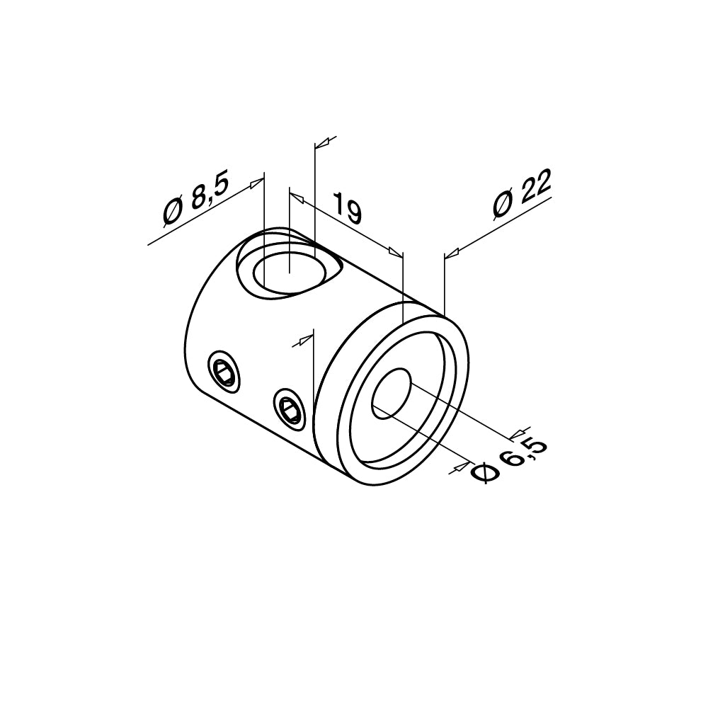 Q-railing Ø3.2 mm troso laikiklis prie Ø42.4 mm vamzdžio kairė MOD 7450 ner. plienas AISI 304, šlifuotas paviršius