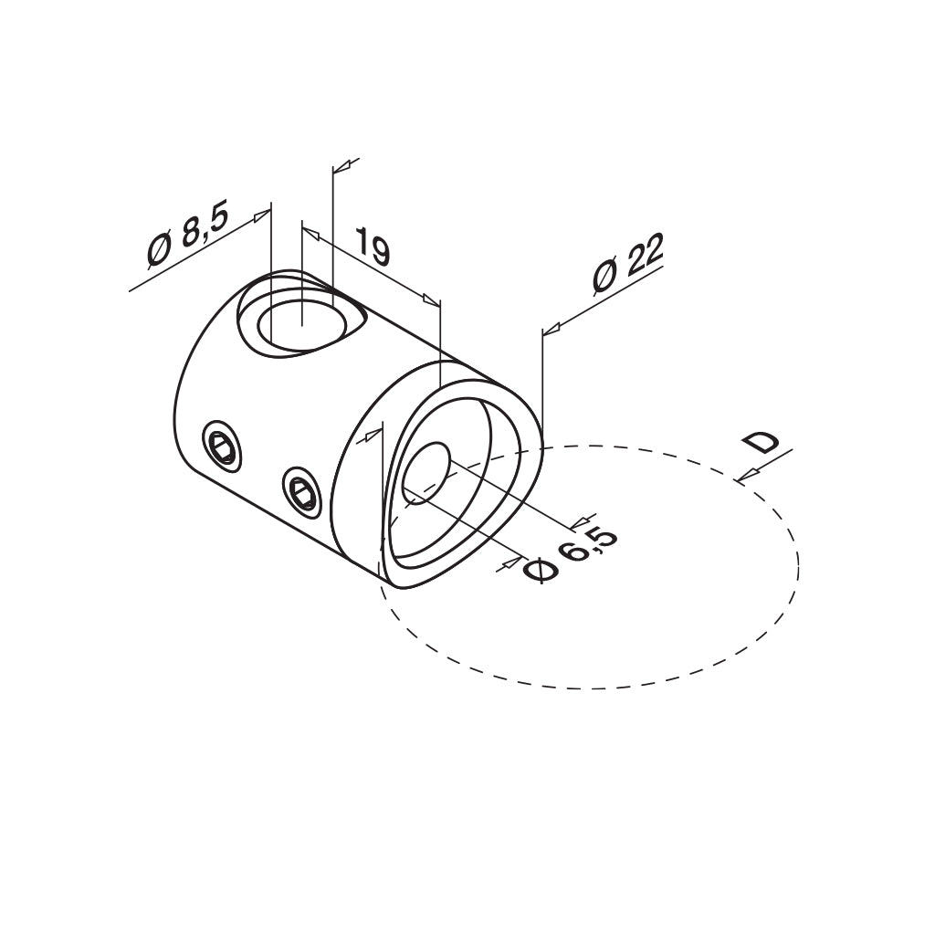 Q-railing Ø3.2 mm troso laikiklis prie Ø42.4 mm vamzdžio dešinė MOD 7450 ner. plienas AISI 304, šlifuotas paviršius