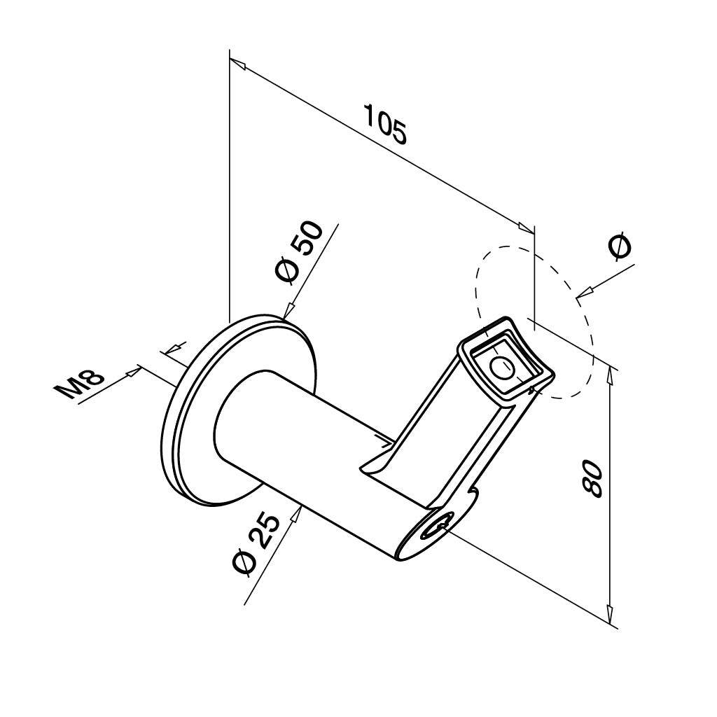 Q-railing sieninis porankio laikiklis vamzdžiui: Ø42,4 mm MOD 9320