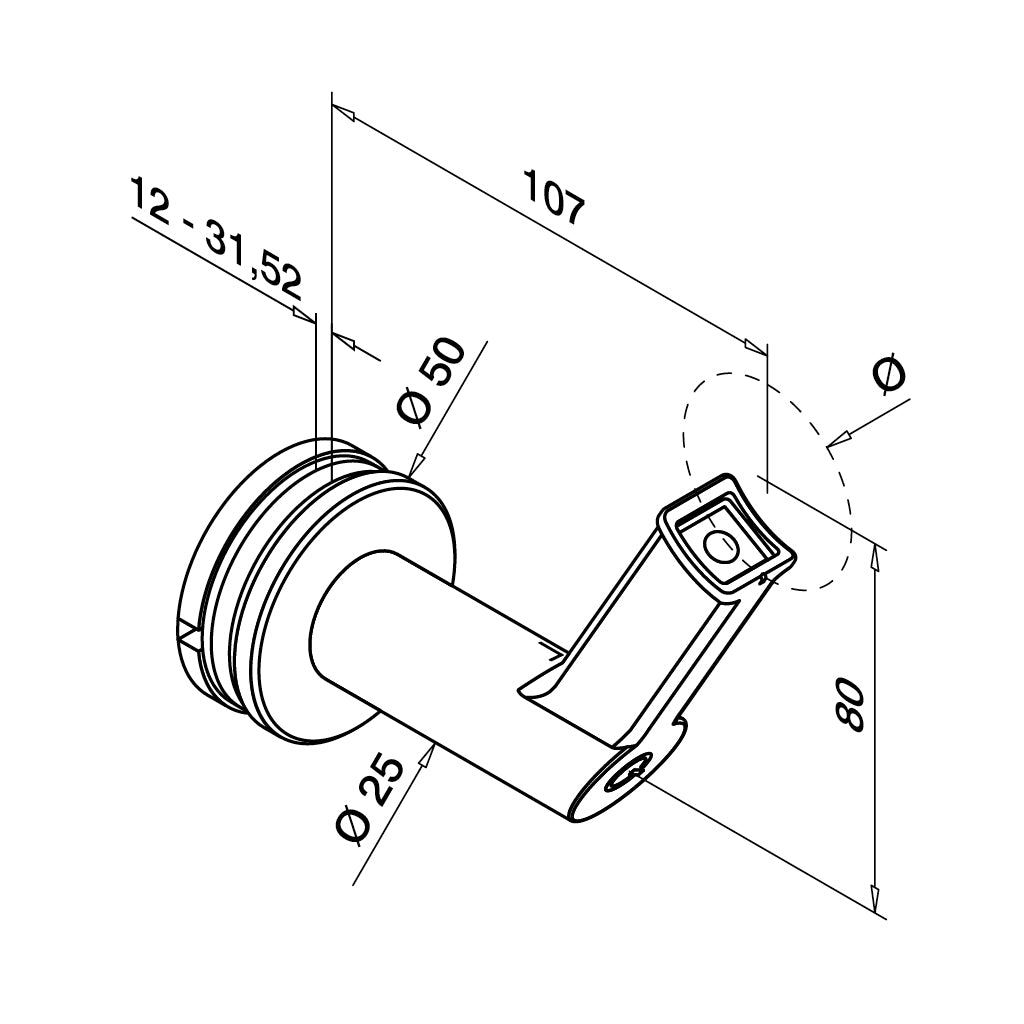 Q-railing porankio laikiklis stiklui MOD 9350 vamzdžiui: Ø42,4 mm, ner. plienas AISI 304, šlifuotas pav.