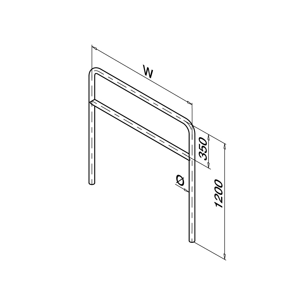 Q-railing apsauginis lankas su viduriniu skersiniu MOD 0091 Ø48,3 mm, sienelė: 2 mm, plotis: 1200 mm, ner. plienas AISI 316, šlifuotas pav.