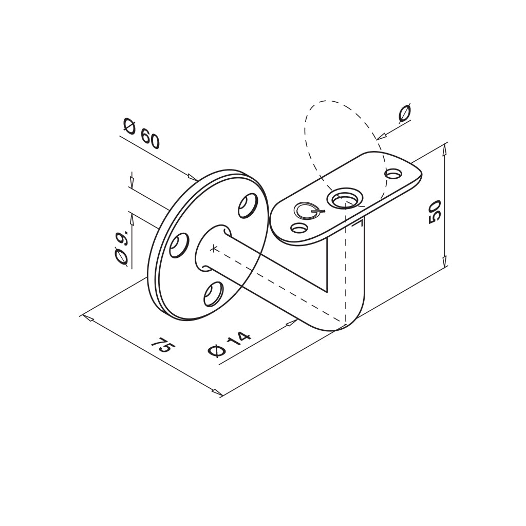 Q-railing Porankio laikiklis su skyle kabeliui MOD 0103 vamzdis Ø42.4mm AISI 316