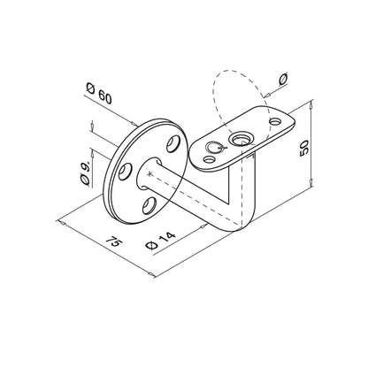 Q-railing Porankio laikiklis su skyle kabeliui MOD 0103 vamzdis Ø42.4mm AISI 316