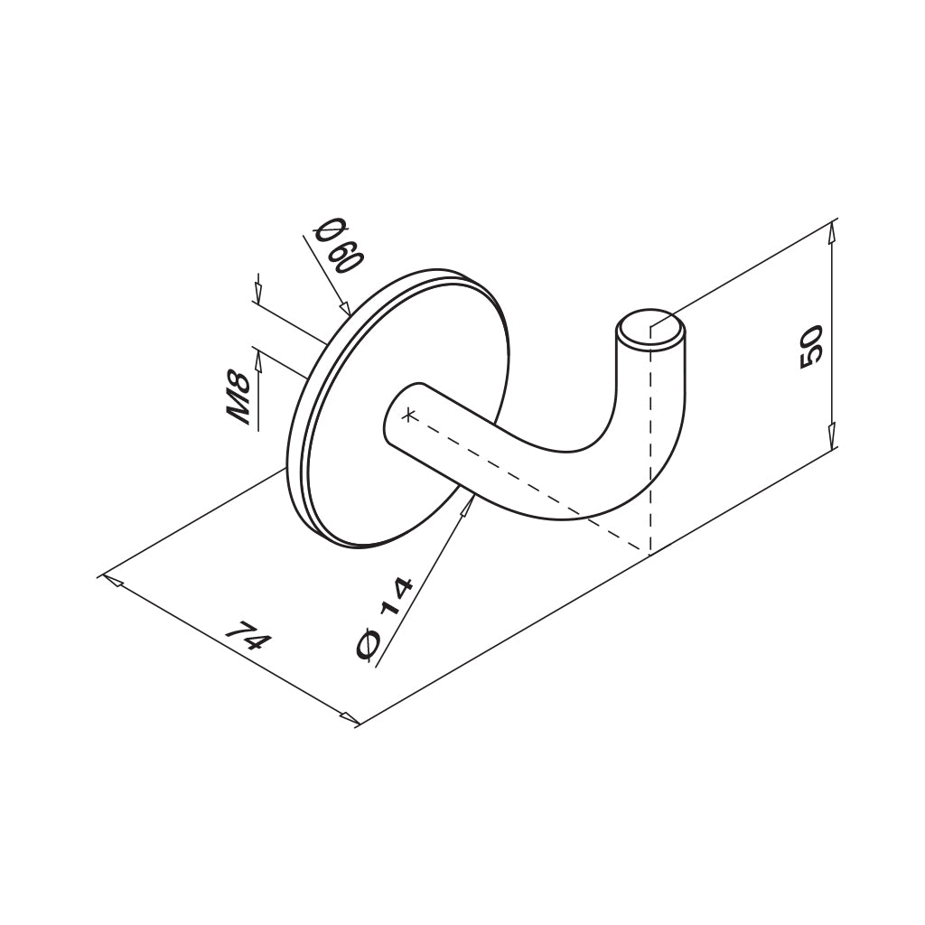 Q-railing sieninis porankio laikiklis su M8 virinimui MOD 0114 ner. plienas AISI 316