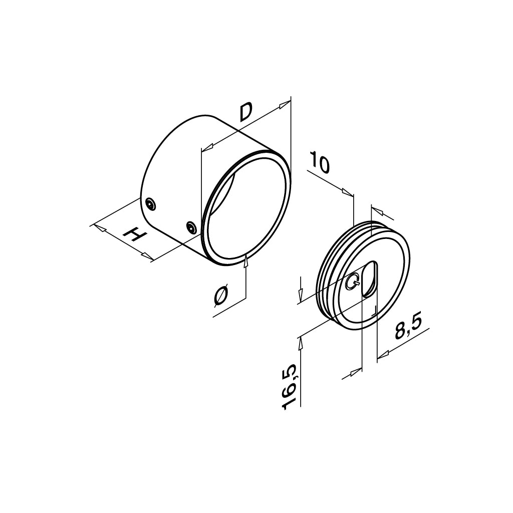 Q-railing Sieninis porankio galo tvirtinimas MOD 0504 vamzdis: Ø42.4x2 mm ner. plien. AISI316 šlifuotas pav.