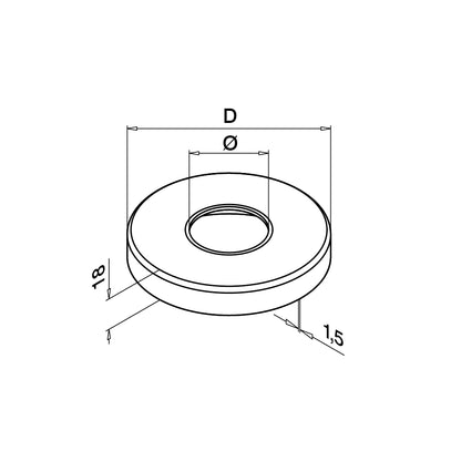 Q-railing dangtelis vamzdžiui Ø48,3 Ø125 mm MOD 0513 vamzdžiui Ø42,4 mm, ner. plienas AISI 316, šlifuotas paviršius