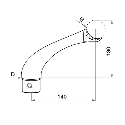 Q-railing lenktas porankio laikiklis Ø42,4 × 2 mm MOD 0704