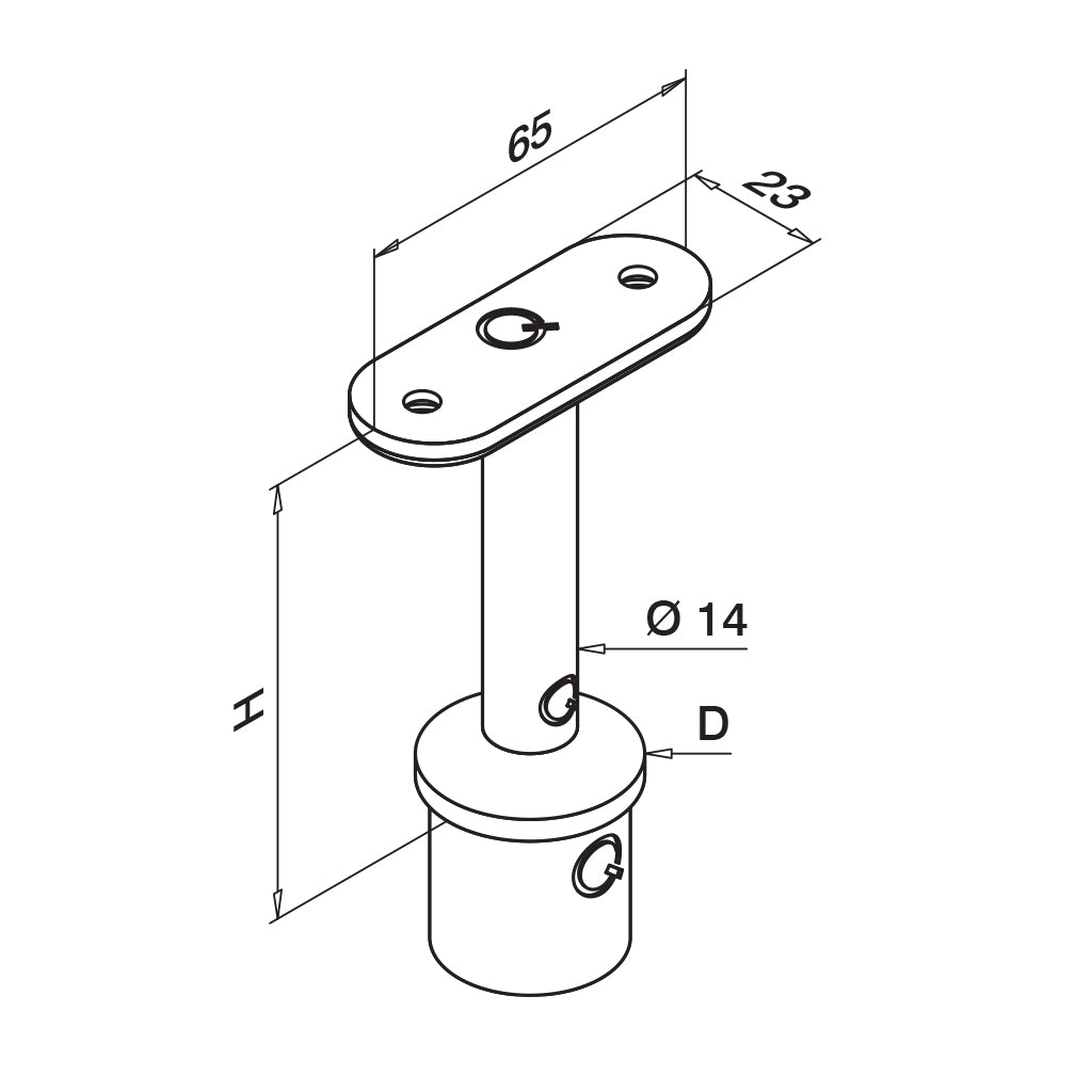 Q-railing Tiesaus porankio laikiklis (žvakė) MOD 0709/0710/0711/0712/0713 vamzdžiui: Ø42.4x2 mm, ner. plien. AISI316, šlifuotas pav.