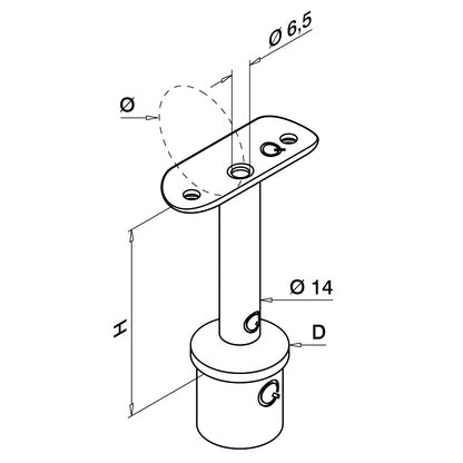 Q-railing Apvalaus porankio laikiklis (žvakė) su skyle kabeliui MOD 0710/0711 D: 42.4x2 mm, Ø: 42.4 mm, ner. plien. AISI316, šlifuotas pav.